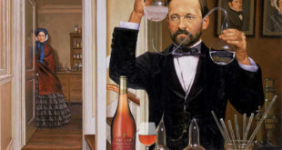 Pasteur Brewing Original - Louis Pasteur in laboratory with wine bottle