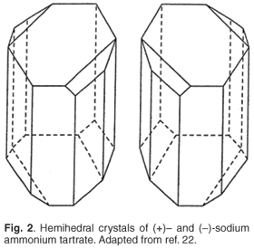 Hemihedral crystals - sodium ammonium tartrate