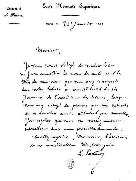 Pasteur's letter to M. Brongniart.