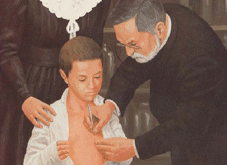 Pasteur delivering first rabies inoculation to Joseph Meister