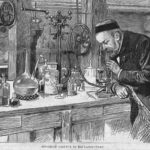 Louis Pasteur in his workshop with microscope