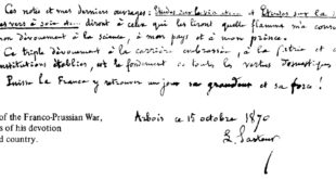 Louis Pasteur handwritten note