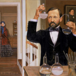 Pasteur conducting germ theory experiment in his laboratory