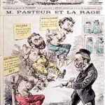 Satirical cartoon drawing of Pasteur and rabies vaccine